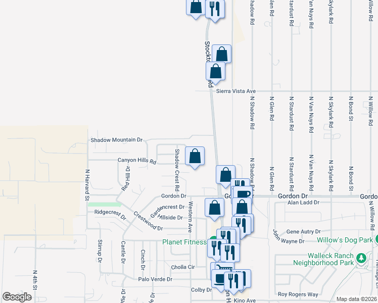 map of restaurants, bars, coffee shops, grocery stores, and more near 4042 Canyon Hills Drive in Kingman