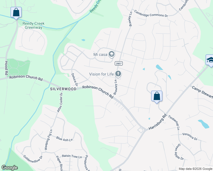 map of restaurants, bars, coffee shops, grocery stores, and more near 9624 Hamel Street in Charlotte