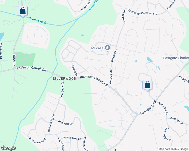 map of restaurants, bars, coffee shops, grocery stores, and more near 8900 Bradstreet Commons Way in Charlotte