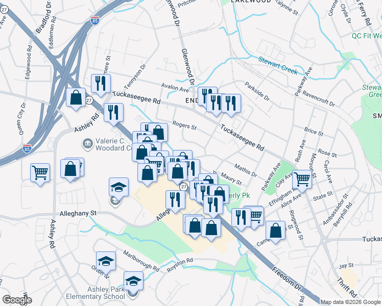 map of restaurants, bars, coffee shops, grocery stores, and more near 3410 Bonaire Drive in Charlotte