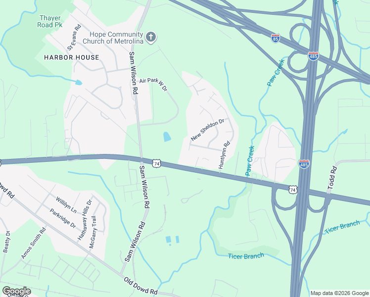 map of restaurants, bars, coffee shops, grocery stores, and more near 8344 New Shelton Drive in Charlotte