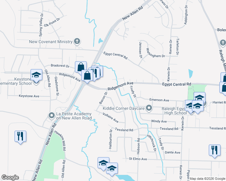 map of restaurants, bars, coffee shops, grocery stores, and more near 3613 Ridgemont Road in Memphis