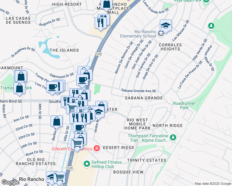 map of restaurants, bars, coffee shops, grocery stores, and more near 4253 Sabana Loop Southeast in Rio Rancho