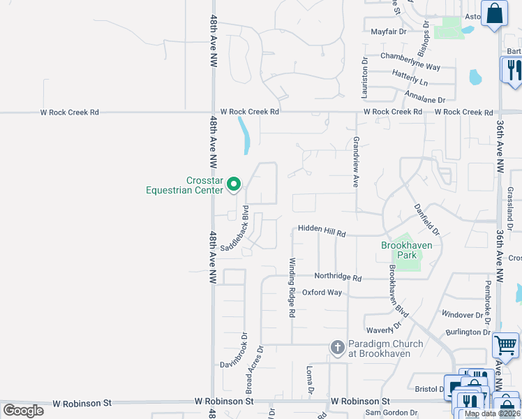 map of restaurants, bars, coffee shops, grocery stores, and more near 4600 Stable Drive in Norman