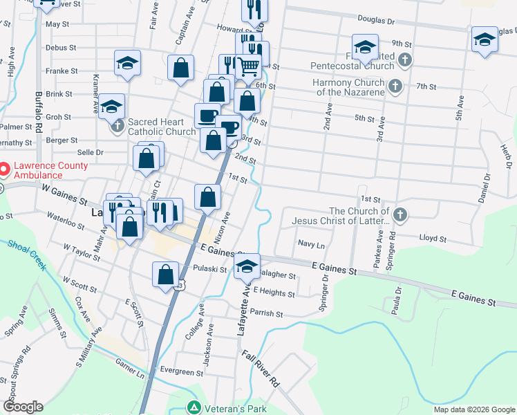 map of restaurants, bars, coffee shops, grocery stores, and more near 330 1st Avenue in Lawrenceburg