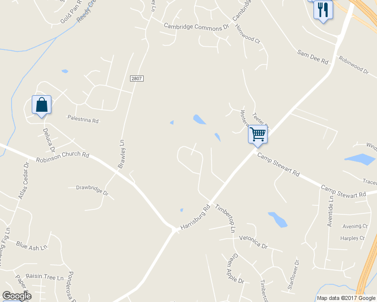 map of restaurants, bars, coffee shops, grocery stores, and more near 9617 Worley Drive in Charlotte