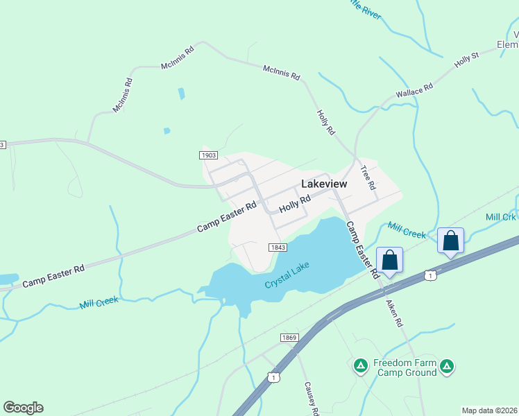 map of restaurants, bars, coffee shops, grocery stores, and more near 487 Camp Easter Road in Lakeview