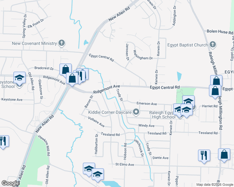 map of restaurants, bars, coffee shops, grocery stores, and more near 4279 Trudy Street in Memphis