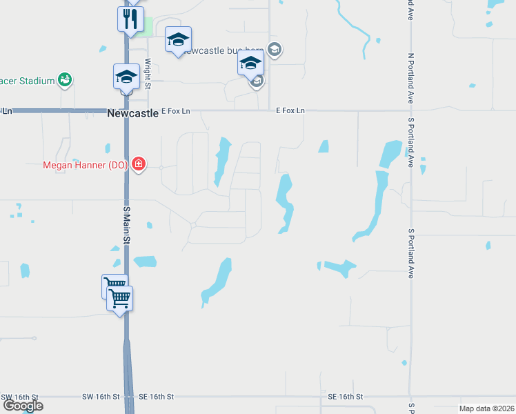 map of restaurants, bars, coffee shops, grocery stores, and more near 990 East Fox Lane in Newcastle