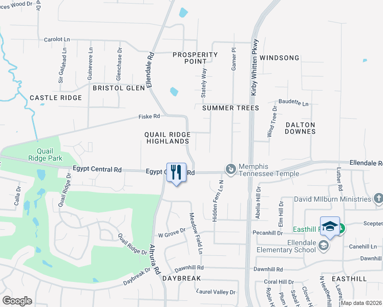 map of restaurants, bars, coffee shops, grocery stores, and more near 4293 Gracious Way Cove in Bartlett