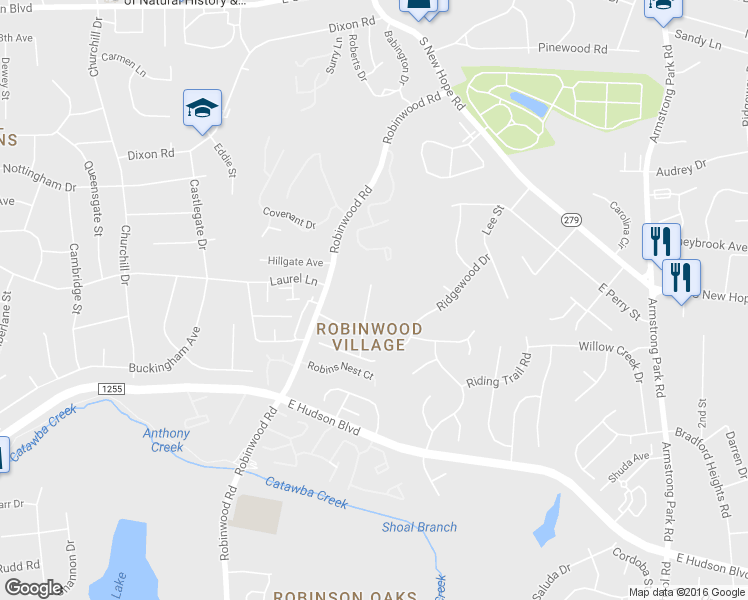 map of restaurants, bars, coffee shops, grocery stores, and more near 1626 Backcreek Lane in Gastonia