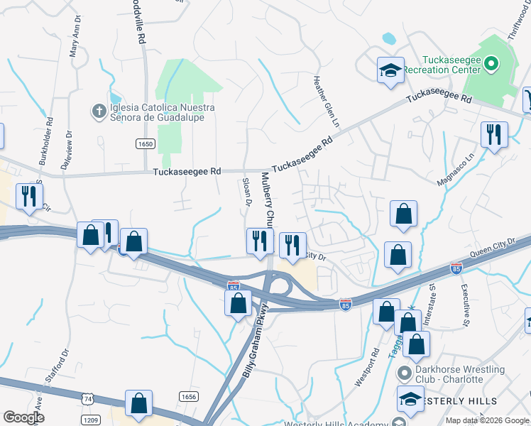 map of restaurants, bars, coffee shops, grocery stores, and more near in Charlotte
