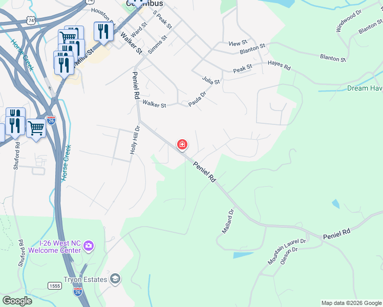 map of restaurants, bars, coffee shops, grocery stores, and more near 611 Peniel Road in Columbus