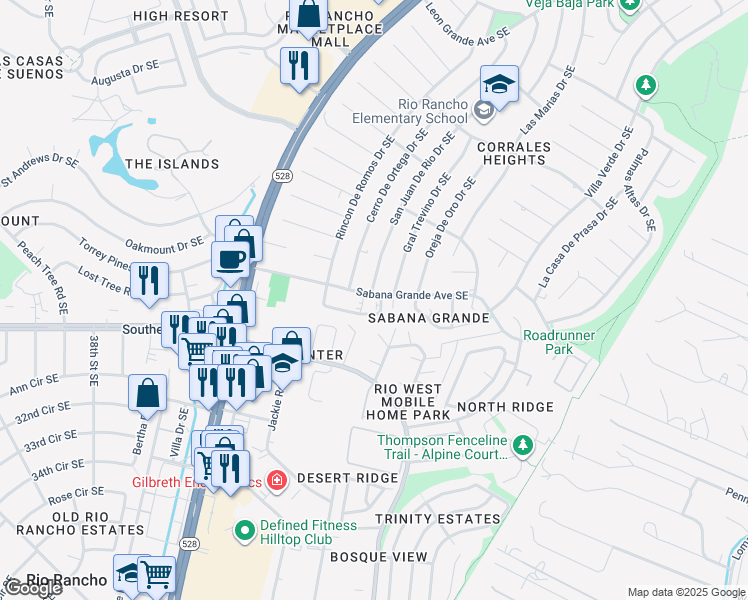 map of restaurants, bars, coffee shops, grocery stores, and more near 4327 Sabana Loop Southeast in Rio Rancho