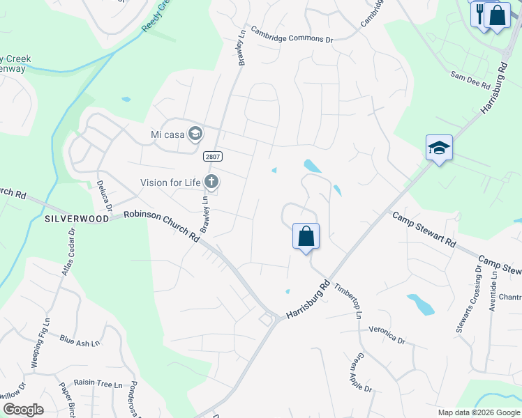 map of restaurants, bars, coffee shops, grocery stores, and more near 9720 Wardley Drive in Charlotte