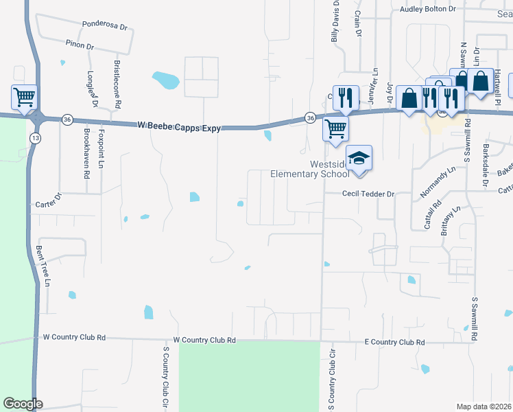 map of restaurants, bars, coffee shops, grocery stores, and more near 808 Adamson Drive in Searcy