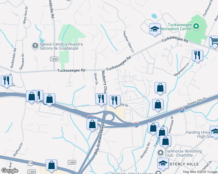 map of restaurants, bars, coffee shops, grocery stores, and more near 3101 Mulberry Church Road in Charlotte