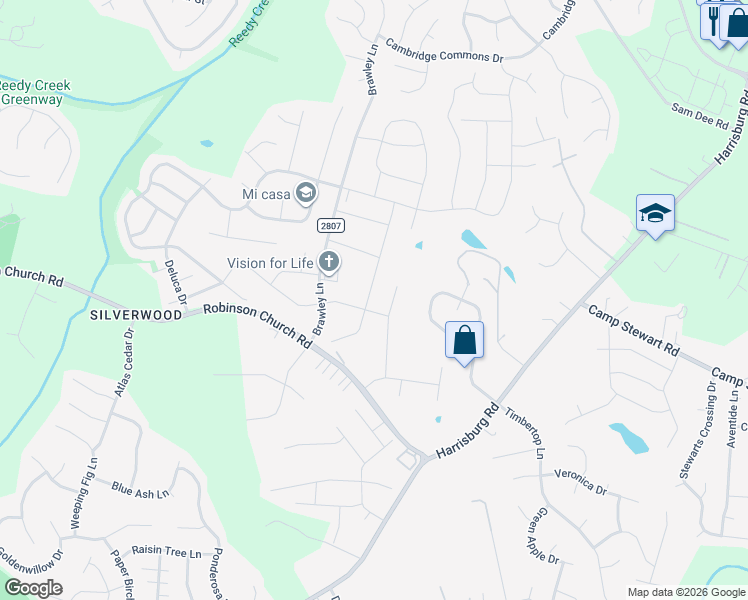 map of restaurants, bars, coffee shops, grocery stores, and more near 9720 Wardley Drive in Charlotte