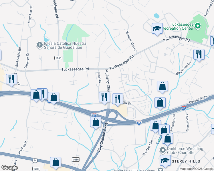 map of restaurants, bars, coffee shops, grocery stores, and more near in Charlotte