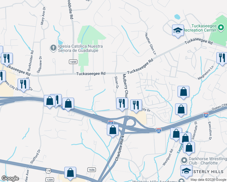 map of restaurants, bars, coffee shops, grocery stores, and more near 5901 Tuckaseegee Road in Charlotte