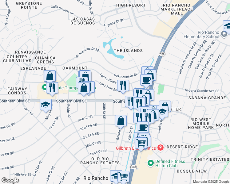 map of restaurants, bars, coffee shops, grocery stores, and more near 3810 Lost Tree Road Southeast in Rio Rancho