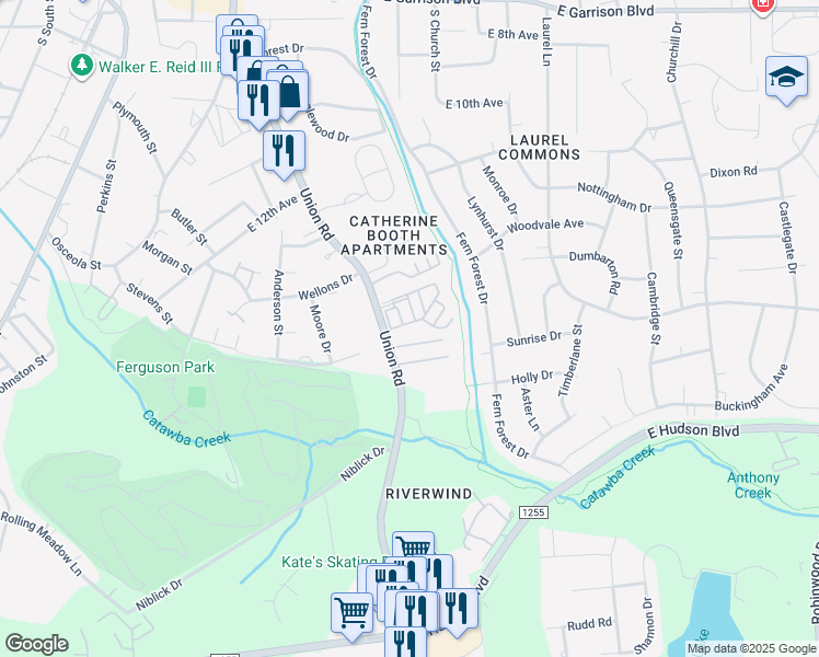 map of restaurants, bars, coffee shops, grocery stores, and more near 1562 Union Road in Gastonia