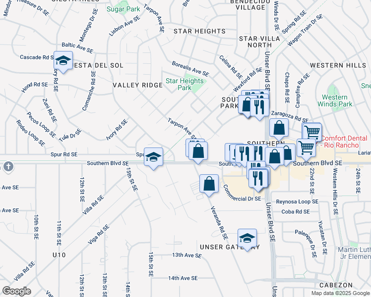 map of restaurants, bars, coffee shops, grocery stores, and more near 1550 Glendale Court Southeast in Rio Rancho
