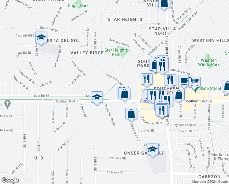 map of restaurants, bars, coffee shops, grocery stores, and more near 1540 Glendale Court Southeast in Rio Rancho