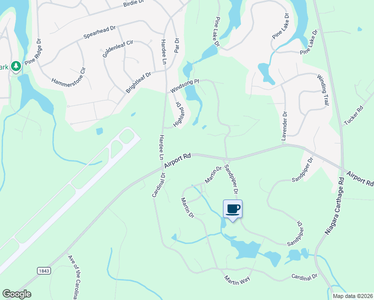 map of restaurants, bars, coffee shops, grocery stores, and more near 2164 Airport Road in Whispering Pines