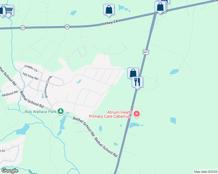 map of restaurants, bars, coffee shops, grocery stores, and more near 3822 Hill Pine Road in Midland