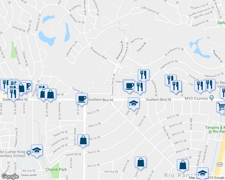 map of restaurants, bars, coffee shops, grocery stores, and more near 3101 Southern Boulevard Southeast in Rio Rancho