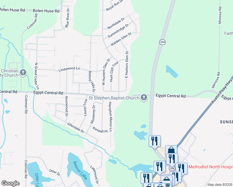 map of restaurants, bars, coffee shops, grocery stores, and more near 4822 Egypt Central Road in Memphis