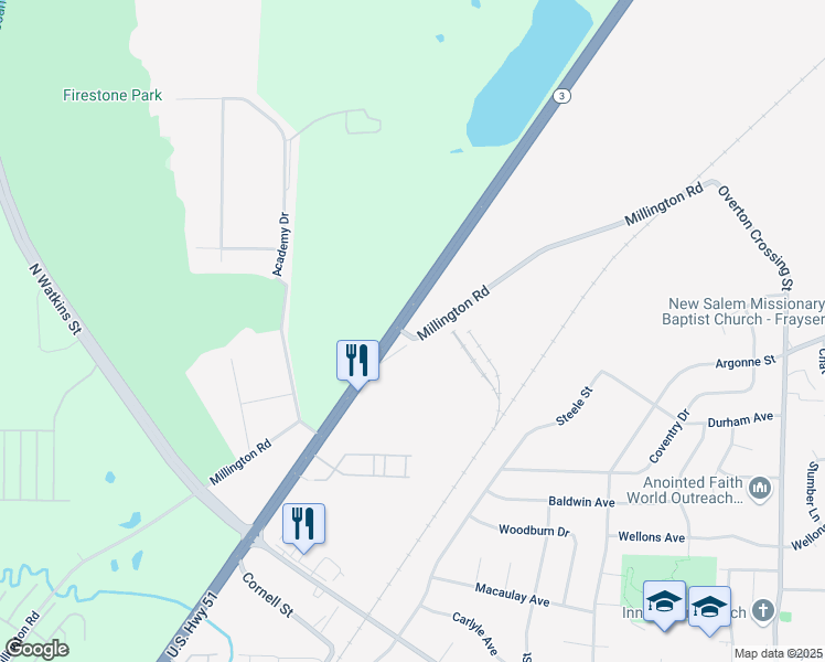 map of restaurants, bars, coffee shops, grocery stores, and more near 4290 Tennessee 3 in Memphis