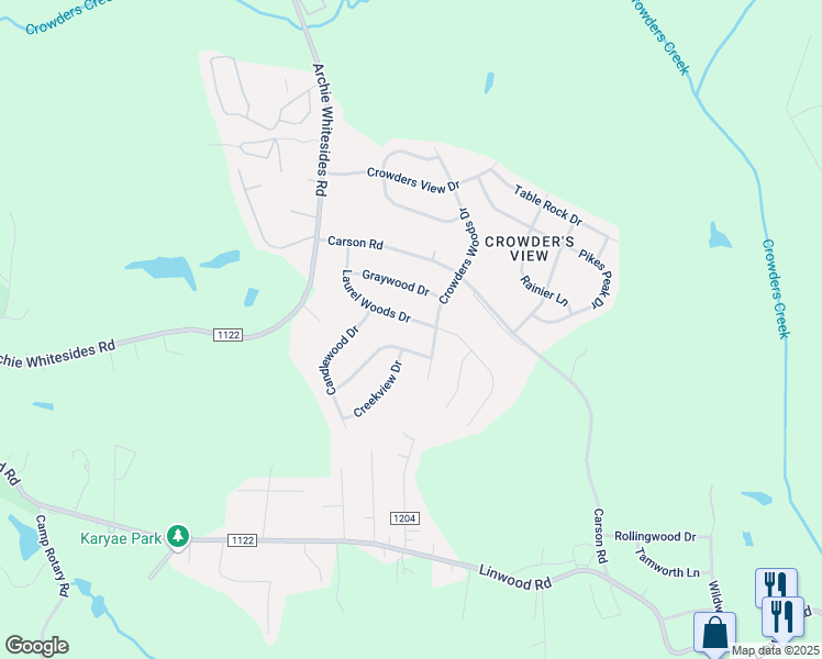 map of restaurants, bars, coffee shops, grocery stores, and more near 1304 Shady Oak Trail in Gastonia