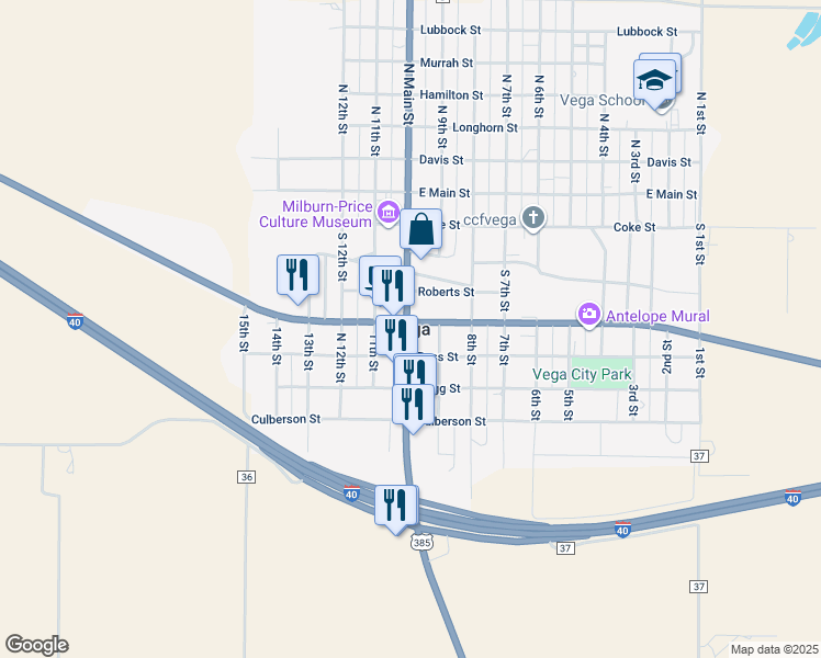map of restaurants, bars, coffee shops, grocery stores, and more near in Vega
