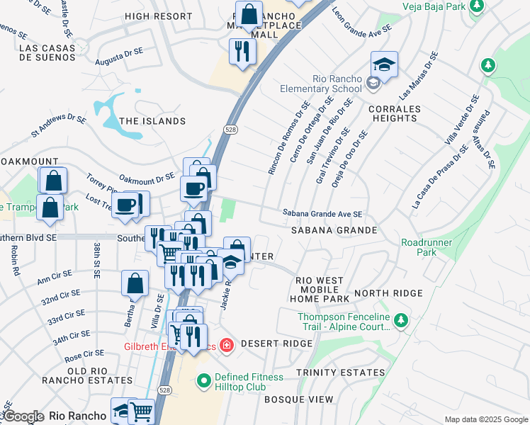 map of restaurants, bars, coffee shops, grocery stores, and more near 4253 Sabana Loop Southeast in Rio Rancho
