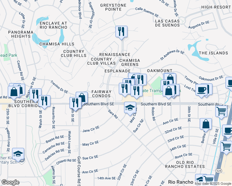 map of restaurants, bars, coffee shops, grocery stores, and more near 3101 Southern Boulevard Southeast in Rio Rancho