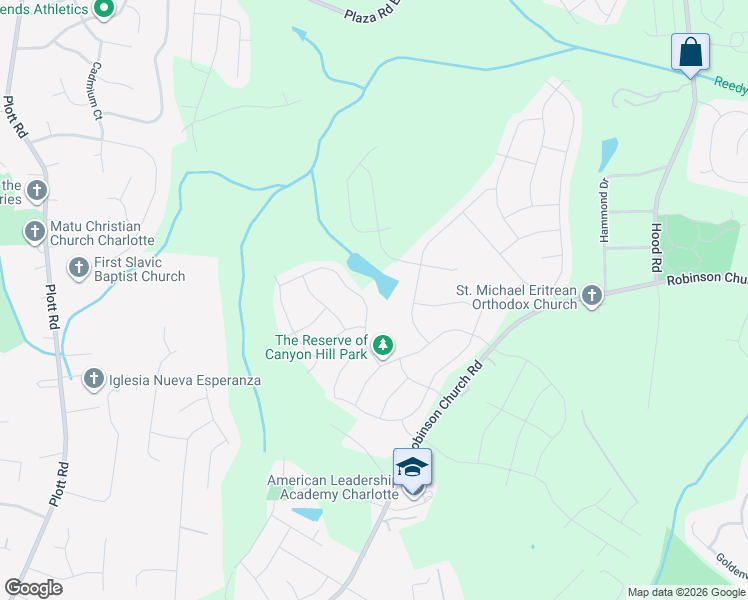 map of restaurants, bars, coffee shops, grocery stores, and more near 7214 Cuddington Drive in Charlotte