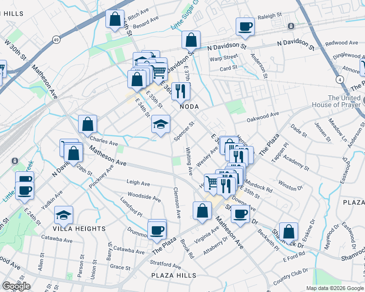 map of restaurants, bars, coffee shops, grocery stores, and more near 3111 Whiting Avenue in Charlotte