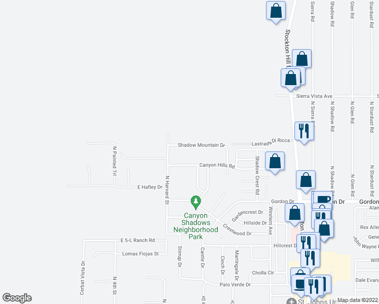 map of restaurants, bars, coffee shops, grocery stores, and more near 630 Shadow Mountain Road in Kingman