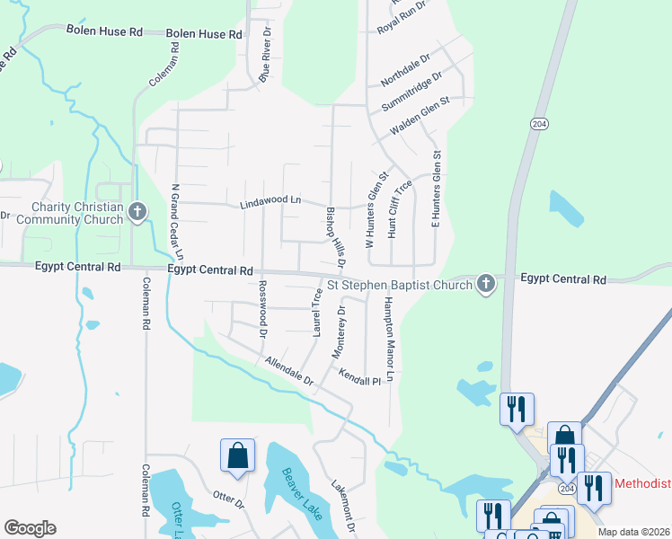 map of restaurants, bars, coffee shops, grocery stores, and more near 4293 Bishop Hills Drive in Memphis