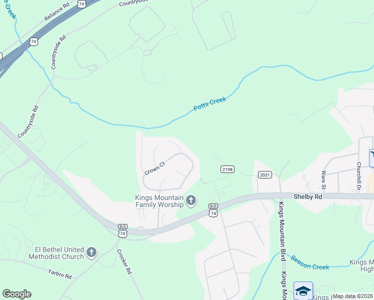 map of restaurants, bars, coffee shops, grocery stores, and more near 146 Crown Court in Kings Mountain