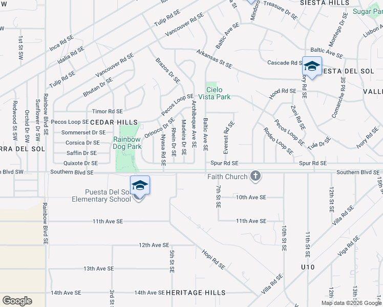 map of restaurants, bars, coffee shops, grocery stores, and more near 991 Madeira Drive Southeast in Rio Rancho