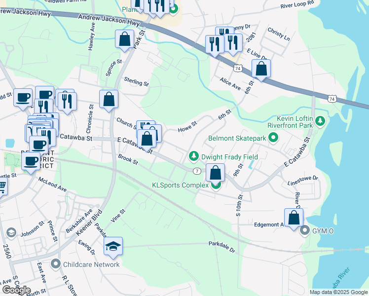 map of restaurants, bars, coffee shops, grocery stores, and more near 523 Church Street in Belmont