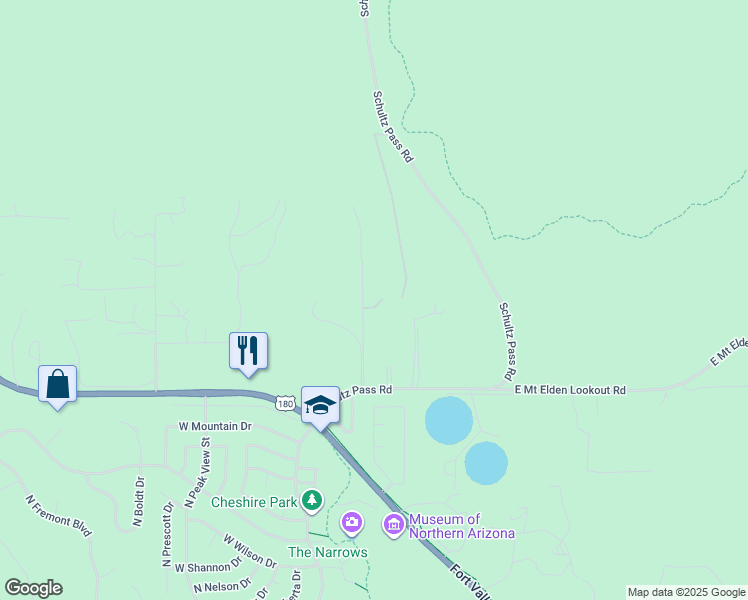 map of restaurants, bars, coffee shops, grocery stores, and more near 5070 North Weatherford in Flagstaff