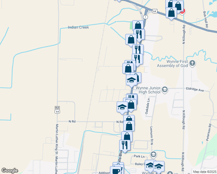 map of restaurants, bars, coffee shops, grocery stores, and more near 1798 Hart in Wynne