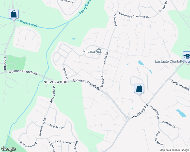 map of restaurants, bars, coffee shops, grocery stores, and more near 9624 Hamel Street in Charlotte