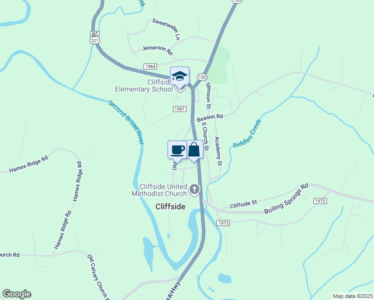 map of restaurants, bars, coffee shops, grocery stores, and more near 167 Old Main Street in Mooresboro