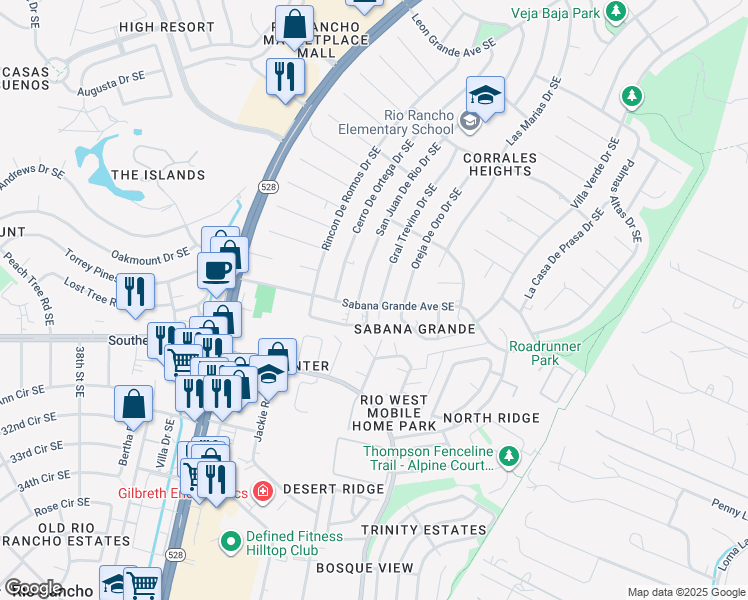 map of restaurants, bars, coffee shops, grocery stores, and more near 905 Benjamin Drive Southeast in Rio Rancho