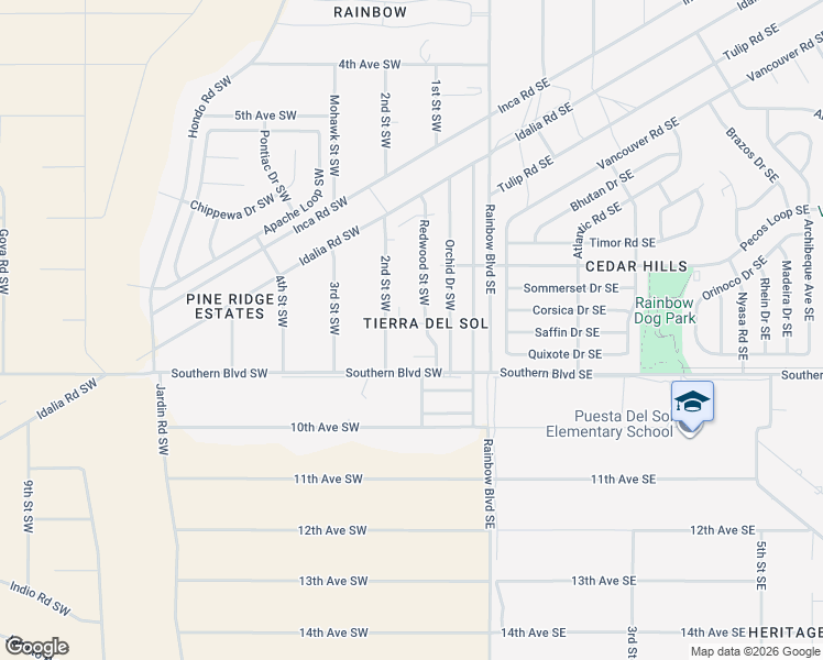 map of restaurants, bars, coffee shops, grocery stores, and more near 111 Oakwood Court Southwest in Rio Rancho